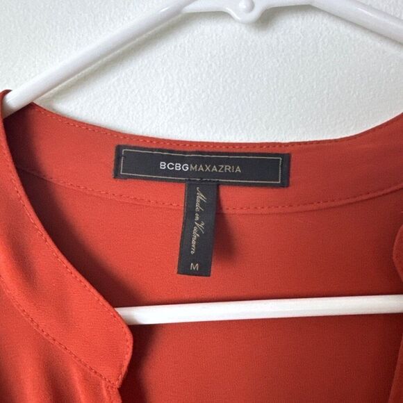BCBGMaxAzria Women's Draped Blouse M Rust Orange Polyester - Picture 3 of 5